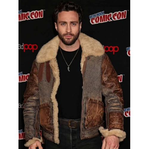 Comic Con Aaron Taylor-Johnson 2024 Shearling Leather Jacket